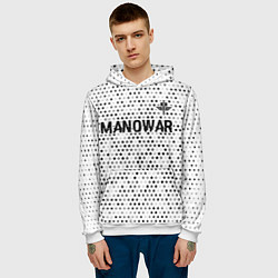 Толстовка-худи мужская Manowar glitch на светлом фоне посередине, цвет: 3D-белый — фото 2