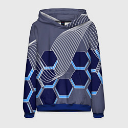 Толстовка-худи мужская Электромагнитные шестиугольники, цвет: 3D-синий