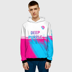 Толстовка-худи мужская Deep Purple neon gradient style посередине, цвет: 3D-черный — фото 2