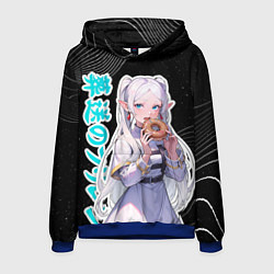 Толстовка-худи мужская Фрирен кушает пончик, цвет: 3D-синий