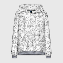 Толстовка-худи мужская Черно-белый новогодний патерн, цвет: 3D-меланж