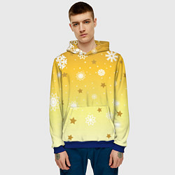 Толстовка-худи мужская Снежинки и звезды на желтом, цвет: 3D-синий — фото 2