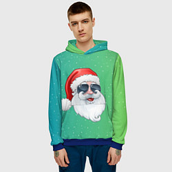 Толстовка-худи мужская Дед Мороз в очках, цвет: 3D-синий — фото 2