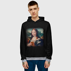 Толстовка-худи мужская Мона Лиза с пивком, цвет: 3D-меланж — фото 2