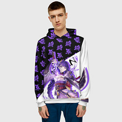 Толстовка-худи мужская Сёгун Райдэн иероглифы - Геншин Импакт, цвет: 3D-белый — фото 2