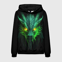 Толстовка-худи мужская Светящийся зеленый дракон 2024, цвет: 3D-черный