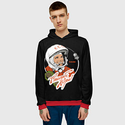 Толстовка-худи мужская Юрий Гагарин первый космонавт, цвет: 3D-красный — фото 2