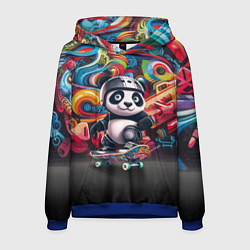 Толстовка-худи мужская Панда - крутой скейтбордист на фоне граффити, цвет: 3D-синий