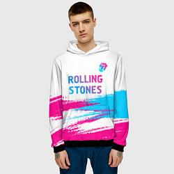 Толстовка-худи мужская Rolling Stones neon gradient style посередине, цвет: 3D-черный — фото 2