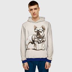 Толстовка-худи мужская Французский бульдог в очках и рубашке, цвет: 3D-синий — фото 2