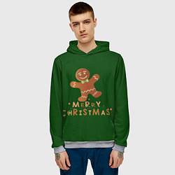 Толстовка-худи мужская Пряничный человечек желает счастливого рождества, цвет: 3D-меланж — фото 2