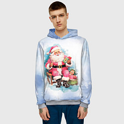Толстовка-худи мужская Акварельный ретро Санта Клаус, цвет: 3D-меланж — фото 2