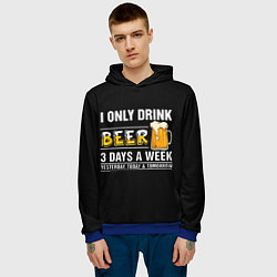 Толстовка-худи мужская I only drink beer 3 days a week, цвет: 3D-синий — фото 2