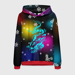 Толстовка-худи мужская Праздничный дракон и снежинки, цвет: 3D-красный