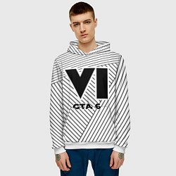 Толстовка-худи мужская Символ GTA 6 на светлом фоне с полосами, цвет: 3D-белый — фото 2