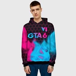 Толстовка-худи мужская GTA 6 - neon gradient посередине, цвет: 3D-черный — фото 2