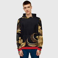 Толстовка-худи мужская Золотистые объемные листья и узоры, цвет: 3D-красный — фото 2