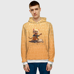 Толстовка-худи мужская Рыжий кот с гитарой, цвет: 3D-белый — фото 2