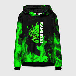 Толстовка-худи мужская Samurai green fire toxic, цвет: 3D-черный