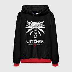 Толстовка-худи мужская The Witcher белое лого гейм, цвет: 3D-красный