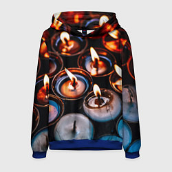 Толстовка-худи мужская Новогодние горящие свечи, цвет: 3D-синий