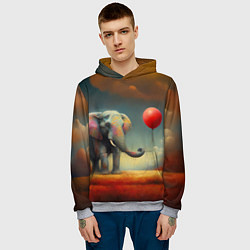Толстовка-худи мужская Грустный слон и красный шарик, цвет: 3D-меланж — фото 2