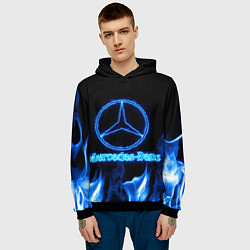 Толстовка-худи мужская Mercedes-benz blue neon, цвет: 3D-черный — фото 2