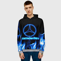 Толстовка-худи мужская Mercedes-benz blue neon, цвет: 3D-меланж — фото 2