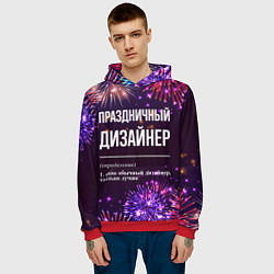 Толстовка-худи мужская Праздничный дизайнер: фейерверк, цвет: 3D-красный — фото 2