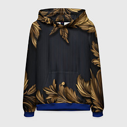 Толстовка-худи мужская Золотые объемные листья на черном, цвет: 3D-синий