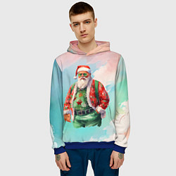 Толстовка-худи мужская Санта в стильном костюме, цвет: 3D-синий — фото 2