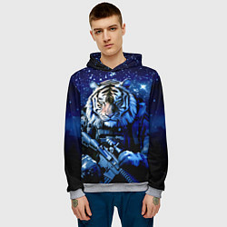 Толстовка-худи мужская Тигр солдат снег и звезды, цвет: 3D-меланж — фото 2