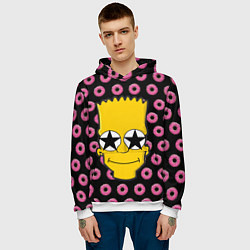 Толстовка-худи мужская Барт Симпсон на фоне пончиков, цвет: 3D-белый — фото 2