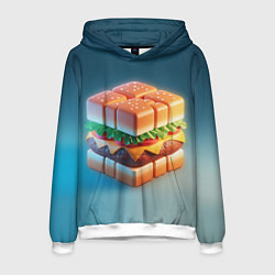 Толстовка-худи мужская Абстрактный гамбургер в форме куба, цвет: 3D-белый
