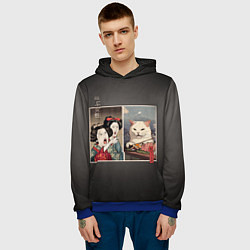 Толстовка-худи мужская Кот - мем в японской стилистике, цвет: 3D-синий — фото 2