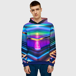 Толстовка-худи мужская Неоновые линии платформы, цвет: 3D-синий — фото 2