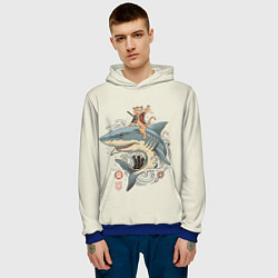 Толстовка-худи мужская Кот якудза верхом на акуле, цвет: 3D-синий — фото 2