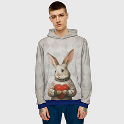 Толстовка-худи мужская Влюблённый кролик в свитере с сердцем, цвет: 3D-синий — фото 2