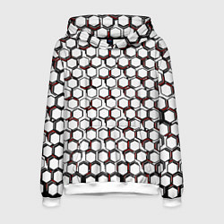 Толстовка-худи мужская Киберпанк узор из шестиугольников красный, цвет: 3D-белый
