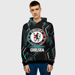 Толстовка-худи мужская Chelsea FC в стиле glitch на темном фоне, цвет: 3D-черный — фото 2