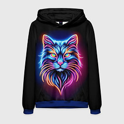 Толстовка-худи мужская Суровый неоновый кот, цвет: 3D-синий