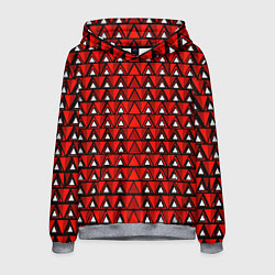 Толстовка-худи мужская Узор из треугольников с чёрной обводкой красный, цвет: 3D-меланж