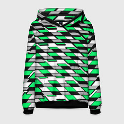 Толстовка-худи мужская Зелёные четырёхугольники на белом фоне, цвет: 3D-черный