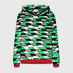 Толстовка-худи мужская Зелёные четырёхугольники на белом фоне, цвет: 3D-красный