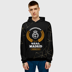 Толстовка-худи мужская Лого Real Madrid и надпись legendary football club, цвет: 3D-черный — фото 2