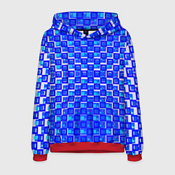 Толстовка-худи мужская Синие квадраты на белом фоне, цвет: 3D-красный