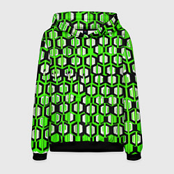Толстовка-худи мужская Техно узор из шестиугольников зелёный, цвет: 3D-черный