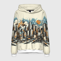 Толстовка-худи мужская Рисунок города с небоскребами, цвет: 3D-белый