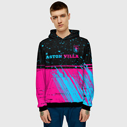 Толстовка-худи мужская Aston Villa - neon gradient посередине, цвет: 3D-черный — фото 2