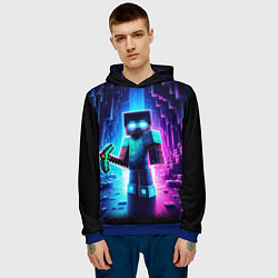 Толстовка-худи мужская Minecraft - neon character ai art, цвет: 3D-синий — фото 2